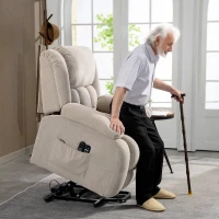 HOMCOM Fernsehsessel mit Massage- und Wärmefunktion, Elektrischer Aufsteh-Sessel, Fernbedienung, Seitentaschen, Beige(m-5)