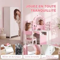 AIYAPLAY Coiffeuse pour Enfants avec Tabouret et Miroir Lumineux à 2 Couleurs en Acrylique, pour 3-8 Ans, 90 x 41 x 104 cm, Rose(m-6)
