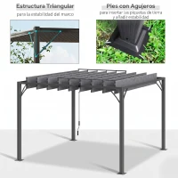 Outsunny Cenador de Jardín 3x3 m con Diseño de Lamas Superior Giratorio hasta 135° Protección UV 50+ y Marco de Aluminio Gris(m-6)