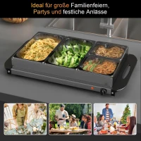 HOMCOM 2-in-1 Buffetverwarmer 6,8L Warmhoudplaat 300 Watt Roestvrij Stalen Voedselverwarmer Zilver(m-4)