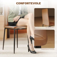 HOMCOM Set di 4 Sedie da Pranzo Moderne con Schienale Alto in Finta Pelle e Acciaio, 41x50x97 cm, Marrone(m-6)