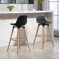 HOMCOM Set 2 Sgabelli Bar in PU Moderni, Sgabelli Cucina Alti con Schienale, Poggiapiedi in Acciaio, Seduta Alta 69 cm Imbottita, Gambe in Legno(m-7)
