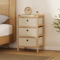 HOMCOM Cómoda con 3 Cajones de Tela Estructura de Bambú Cajonera para Espacios Pequeños Crema y Natural(m-10)