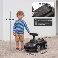 AIYAPLAY Mașinuță de Împins pentru Copii cu Licență Porsche, Claxon, Faruri și Sunet de Pornire, PP, Negru(m-3)