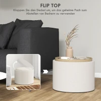 HOMCOM Opbergpoef met bekleding, verborgen opbergruimte, omkeerbare deksel, 56 cm x 56 cm x 42 cm, Crème + Natuur(m-4)