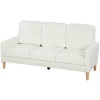 HOMCOM 3-zitsbank met dikke kussens, rubberwood, stoffen bekleding, gestoffeerde bank voor woonkamer, kantoor, slaapkamer, Crème(m-10)