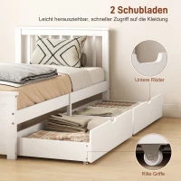 HOMCOM Eenpersoons bedombouw, houten bedombouw, lades op wieltjes, geen lattenbodem nodig, 90 x 200 cm, wit(m-6)
