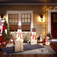 Outsunny 3-delige feestelijke sneeuwmanfamilie, buitendecoratie, LED-lampjes, grondpennen, waterdicht, staal, polyester, wit(m-7)