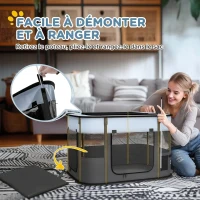 PawHut Parc enclos pliable pour chien chat petits animaux en tissu Oxford avec rangement 84 x 64 x 53 cm gris et noir(m-6)