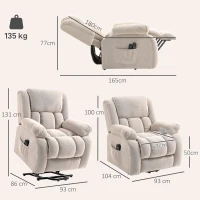 HOMCOM Fernsehsessel mit Massage- und Wärmefunktion, Elektrischer Aufsteh-Sessel, Fernbedienung, Seitentaschen, Beige(m-3)