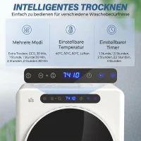 HOMCOM Wasdroger, 6 programma's, 40-60℃, 5 kg capaciteit, compact, touch-bediening, Wit(m-4)