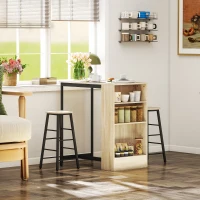 HOMCOM 3-delige Bartafelset, 1 Counter, 2 Stoelen, met Opbergruimte en Voetsteunen, Ruimtebesparend, Lichtbruin+Zwart(m-7)