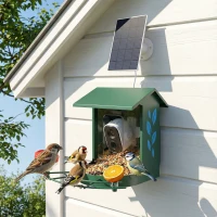 PawHut Mangeoire à Oiseaux avec Caméra 2K Solaire 2,5L 142°, Identification IA 16000+, App, IP65, SD 32 Go, 30x34,5x26,3cm Vert(m-10)