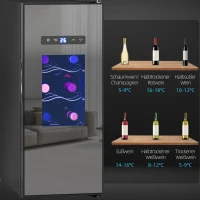 HOMCOM Wijnkoelkast voor 12 flessen, met glazen deur, drankkoelkast met LED-licht, touchscreen, zwart(m-9)