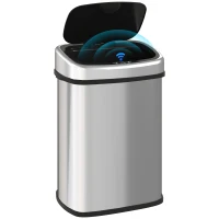HOMCOM Pattumiera Cestino Bidone con Coperchio a Sensore ad Infrarossi per Cucina Bagno Capacità 58L in Acciaio ABS 40.9 × 28.9 × 68cm(m-1)