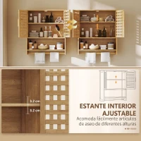 HOMCOM Armario de Baño de Pared de Bambú con 2 Puertas de Celosía Estante Abierto y Estante Ajustable Natural(m-6)