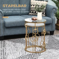 HOMCOM 2-delig Salontafelset, Bijzettafel met Glazen Blad, Woonkamer Tafel met Reifen- en Kogelontwerp Ø41 x 57 cm, Goud(m-6)