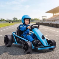 HOMCOM Go Kart Eléctrico para Niños, Función de Drift, Bocina, Música, Cinturón de Seguridad, Arranque Suave, Azul/Negro(m-6)