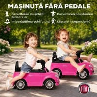 AIYAPLAY Mașinuță de Împins pentru Copii 12-36 Luni, Licență Fiat, cu Muzică, Claxon și Spațiu Depozitare, Roz(m-7)