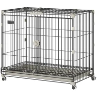 PawHut Cage pour Chien, Plateau Amovible, Roues avec Freins, Toit Ouvrant Verrouillable, 75,5x46x64,5cm, Noir(m-13)