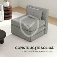 HOMCOM Fotoliu Pat Pliabil de Podea cu 3 Secțiuni Economisitor de Spațiu, din Material Textil, 80x75x74 cm, Gri(m-9)