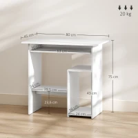 HOMCOM Computertafel, Bureau, Spaanplaat, Metaal, 80 x 45 x 75 cm, Wit(m-3)