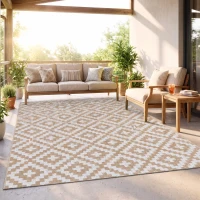 Outsunny Covor Exterior pentru Balcon și Terasă Reversibil cu Model Geometric, 2.74x1.82 m, Cafea și Alb(m-9)