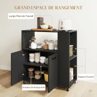 HOMCOM Desserte de cuisine à roulettes, Îlot central cuisine avec plan de travail et étagère réglable, 75x40x80,5cm, noir(m-4)