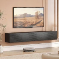 HOMCOM Meuble TV suspendu 140cm, meuble télé pour téléviseur 72 pouces, 2 portes rabattables, 140x25x22cm, noir(m-2)