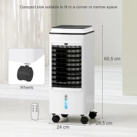 HOMCOM Ventilator, Luchtkoeler en Klimaatunit, 3 Modi, Afstandsbediening, Timer, Op Wielen, Wit(m-3)