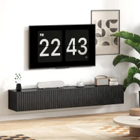 HOMCOM Meuble TV suspendu 140cm, meuble télé pour téléviseur 72 pouces, 2 portes rabattables, 140x25x22cm, noir(m-9)