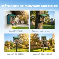 PawHut Mangeoire à Oiseaux avec Caméra 2K Solaire 2,5L 142°, Identification IA 16000+, App, IP65, SD 32 Go, 30x34,5x26,3cm Vert(m-9)