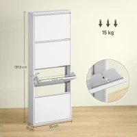 HOMCOM Smalle Metalen Schoenenkast voor Maximaal 8 Paar Schoenen, 4 Klaplades, voor Hal en Entree, Wit(m-3)