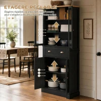 HOMCOM Buffet meuble cuisine rangement armoire de cuisine 4 portes dont 2 portes vitrées et 1 tiroir étagères réglables - noir(m-5)