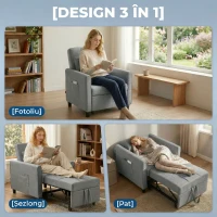 HOMCOM Canapea Extensibilă cu Spătar Reglabil, Gri Deschis(m-6)
