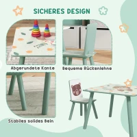 ZONEKIZ Zitgroep voor kinderen 3-8 jaar, 1 tafel & 2 stoelen, schattig dierenmotief, groen(m-5)