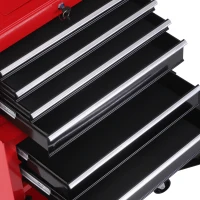 HOMCOM Carro de Herramientas con Baúl Superior 6 Cajones Armario Cerradura 4 Ganchos para Garaje Hogar Rojo(m-9)