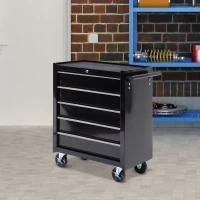HOMCOM gereedschapskist, gereedschapskast, op wieltjes, 5 laden, staal, zwart(m-2)