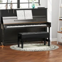 HOMCOM Pianobank, Verstelbare Dubbele Zitplaats, Opbergruimte, Kunstleer, Zwart(m-2)
