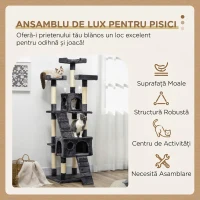 PawHut Pom pentru Pisici cu 3 Platforme 2 Căsuțe, Gri(m-4)