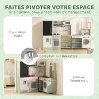 AIYAPLAY Cuisine Enfant Jouet d'Imitation, Micro-Ondes, Four, Plateau Rotatif sur Roulettes, 160x32x97,5cm, Vert Clair(m-5)