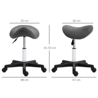 HOMCOM Rollende Kruk, zadelvormige zitting, hoogte verstelbaar, 360° draaibaar, kunstleer, grijs, 48 x 47 x 45-59 cm(m-3)