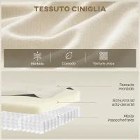 HOMCOM Divano da Salotto 3 Posti Minimal in Ciniglia color Crema con 3 Cuscini, 260x106x82 cm(m-3)