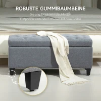 HOMCOM Zitbank, Gestoffeerde Bank met Opbergruimte, Linnenachtig Polyester, Rubberhout, 100 x 40 x 44 cm, Lichtgrijs(m-5)