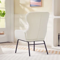 HOMCOM Moderne Fauteuil in Okerstijl, Hoge Rugleuning, Dikke Bekleding, Stalen Poten, Crème(m-7)