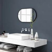 HOMCOM Oglindă Baie Ovală de Perete cu Ramă din Aluminiu, Verticală sau Orizontală, 40 x 70 cm, Negru(m-8)