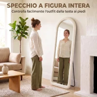 HOMCOM Specchio da Terra e Parete ad Arco con Cornice in Flanella, 160x60 cm, Bianco Crema(m-5)