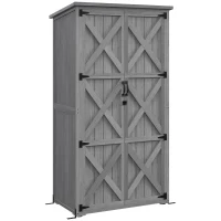 Outsunny Armoire de jardin, abri jardin sur pied, avec 2 étagères, toit incliné et bitumé, en bois massif, 90x54,5x168,5cm, gris(m-1)