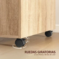 HOMCOM Aparador de Salón conRuedas 2 Puertas y Estantes para Sala de Estar Dormitorio Oficina 60x35x65 cm Natural(m-5)
