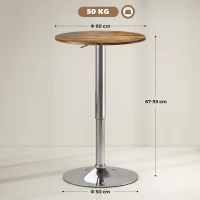 HOMCOM Table de Bar Table Bistro Mange-debout Hauteur réglable 67-93 cm Plateau pivotant 360° marron(m-3)